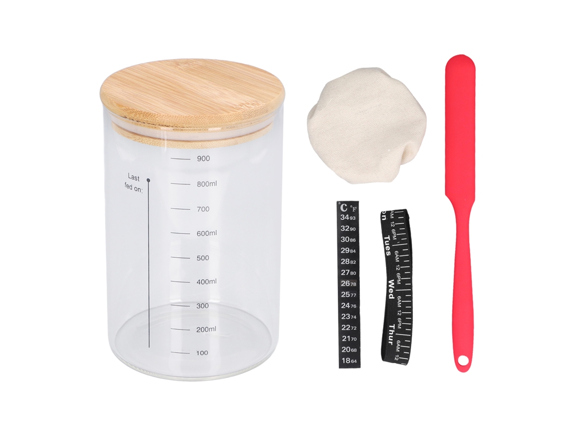Kit De Tarro Para Levadura Madre 34oz Con Tapa De Madera Para Pan De Sourdough Y Bollería