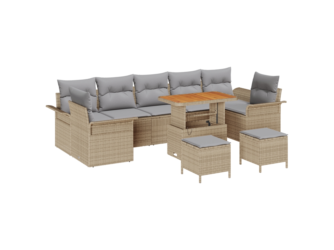 Conjunto 10 De Sofá De Jardín Vidaxl Con Cojines Beige Poliratán Acacia