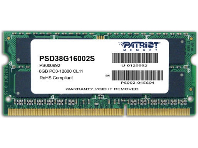 Memoria RAM DDR3 PATRIOT MEMORY PSD38G16002S (1 x 8 GB - 1600 MHz - CL 11)