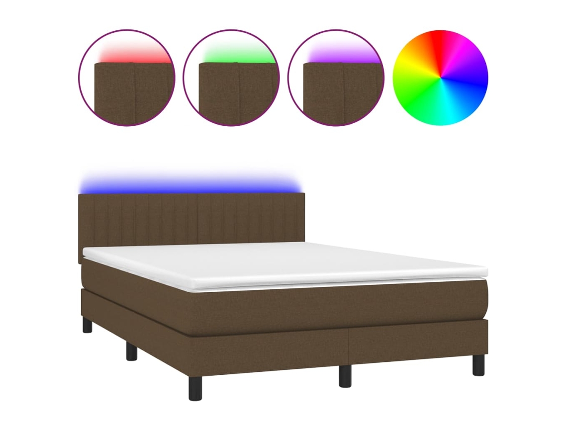 Maison Exclusive - Cama Box Spring Colchón Luces Led Tela Marrón Oscuro 140x200cm