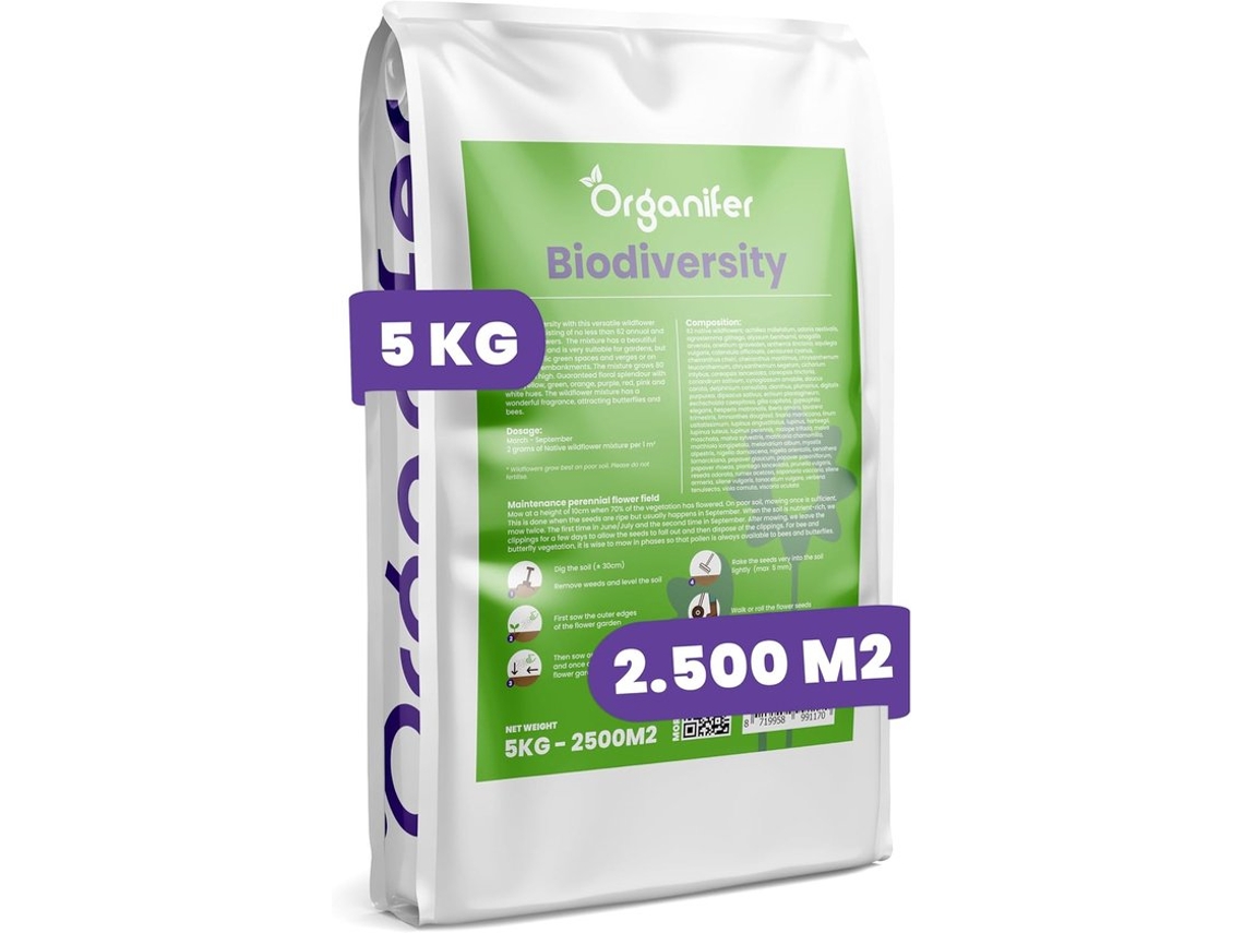 Mezcla de flores silvestres Biodiversidad 62 Especies 5 Kg para 2500 M2 ORGANIFER
