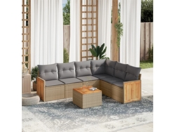 Conjunto de 7 sofás de jardín con cojines de mimbre beige de Dkd Home Decor