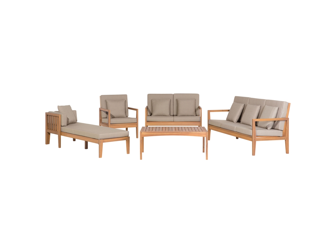 Conjunto de jardín 7 plazas de madera de acacia certificada clara/gris pardo BELIANI Pataja