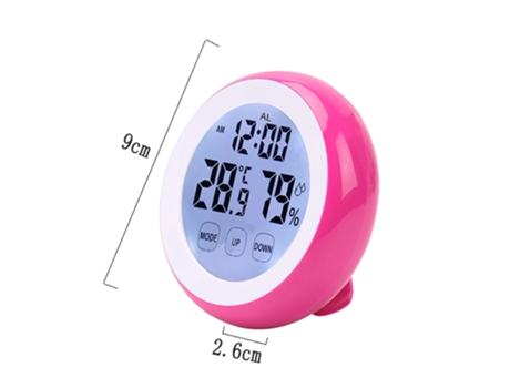 Reloj despertador con pantalla táctil, reloj de asiento redondo, reloj higrómetro electrónico
