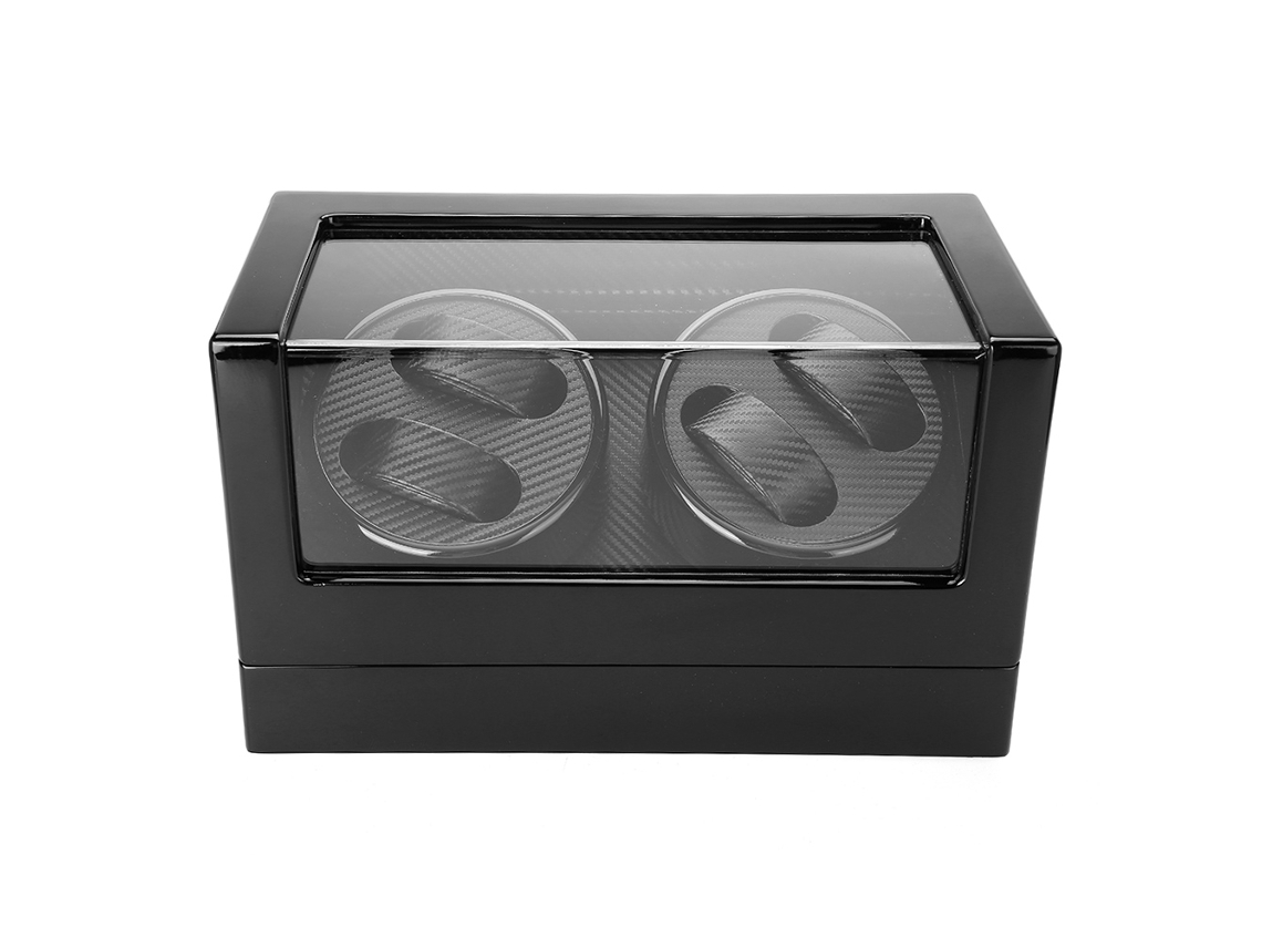 Estuche giratorio para 4 relojes automáticos con vitrina, negro, mecánico