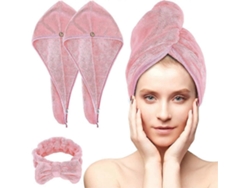 Juego de 3 toallas turbante con botones, toalla de secado rápido para el cabello Heilwiy para mujer, juego de regalo de toallas de microfibra Rosewell