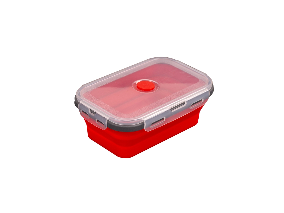 (gris-rojo) Lonchera De Silicona Plegable, Cuadrada, Portátil, Apta Para Microondas, Resistente Al Desgaste