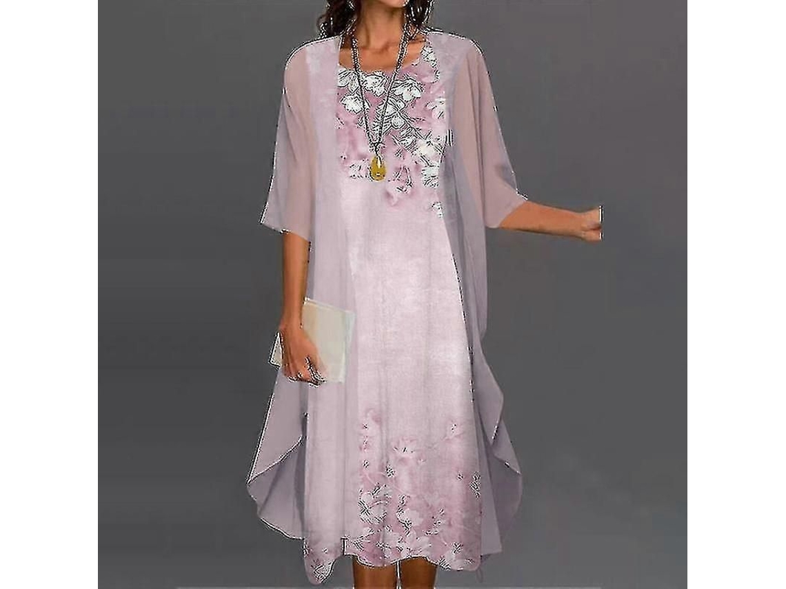 2026-vestido Bohemio Para Mujer Con Cardigan Casual Estampado Floral De Dos Piezas S2024123014869