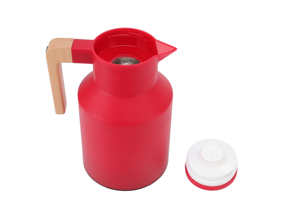 Cafetera de 1 L con mango de roble europeo y aislamiento térmico de 12 h, color rojo