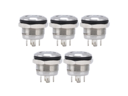 Interruptor pulsador de acero inoxidable de 5 piezas con LED de reinicio automático, 12 mm, CC 3-6 V, accesorios de alimentación azul
