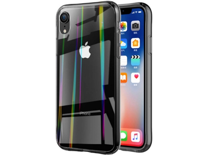 Funda iPhone XR WJS Clear Tempered Glass Back Edge Amarillo, Azul