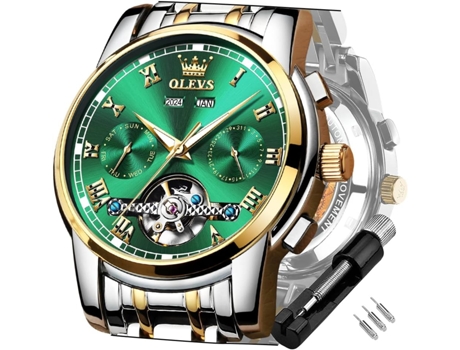 VEANXIN Reloj luminoso impermeable de acero inoxidable mecánico automático Tourbillon para hombre(blanco)