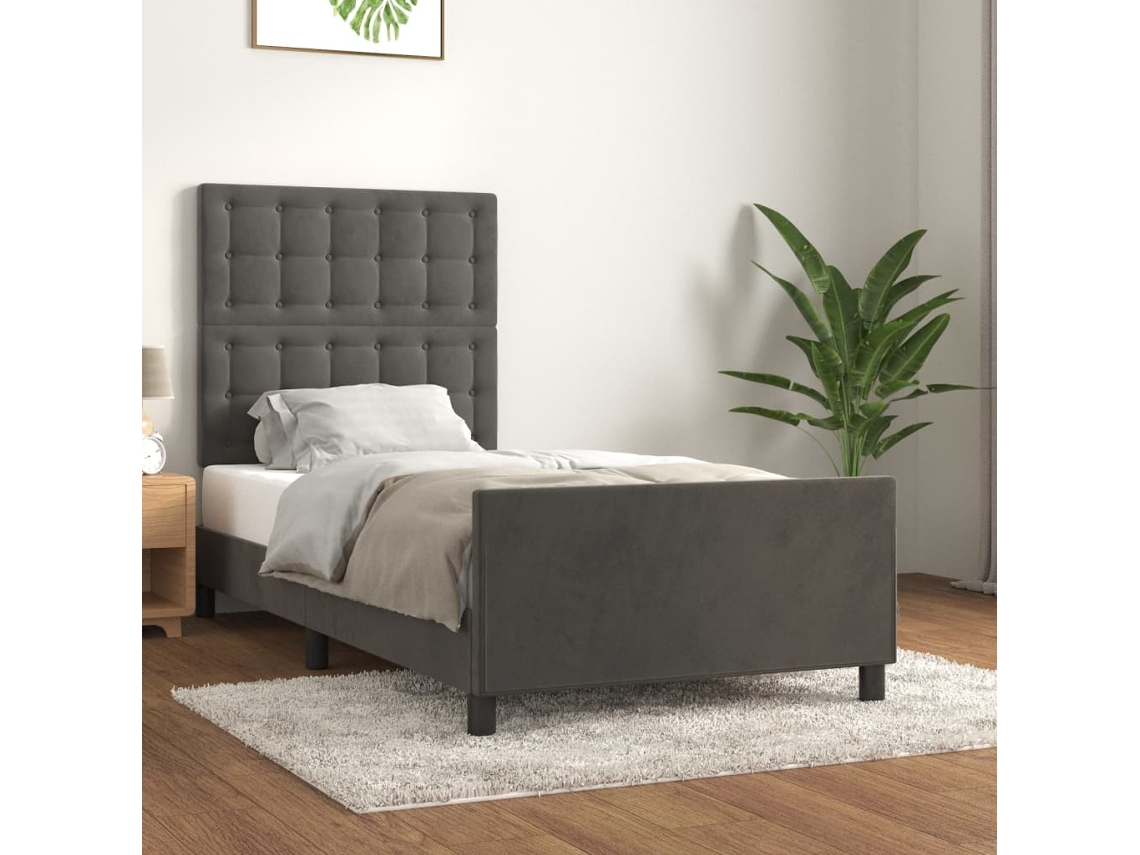 Cama con Plataforma y Cabecero Terciopelo Gris Oscuro (100x200 cm)