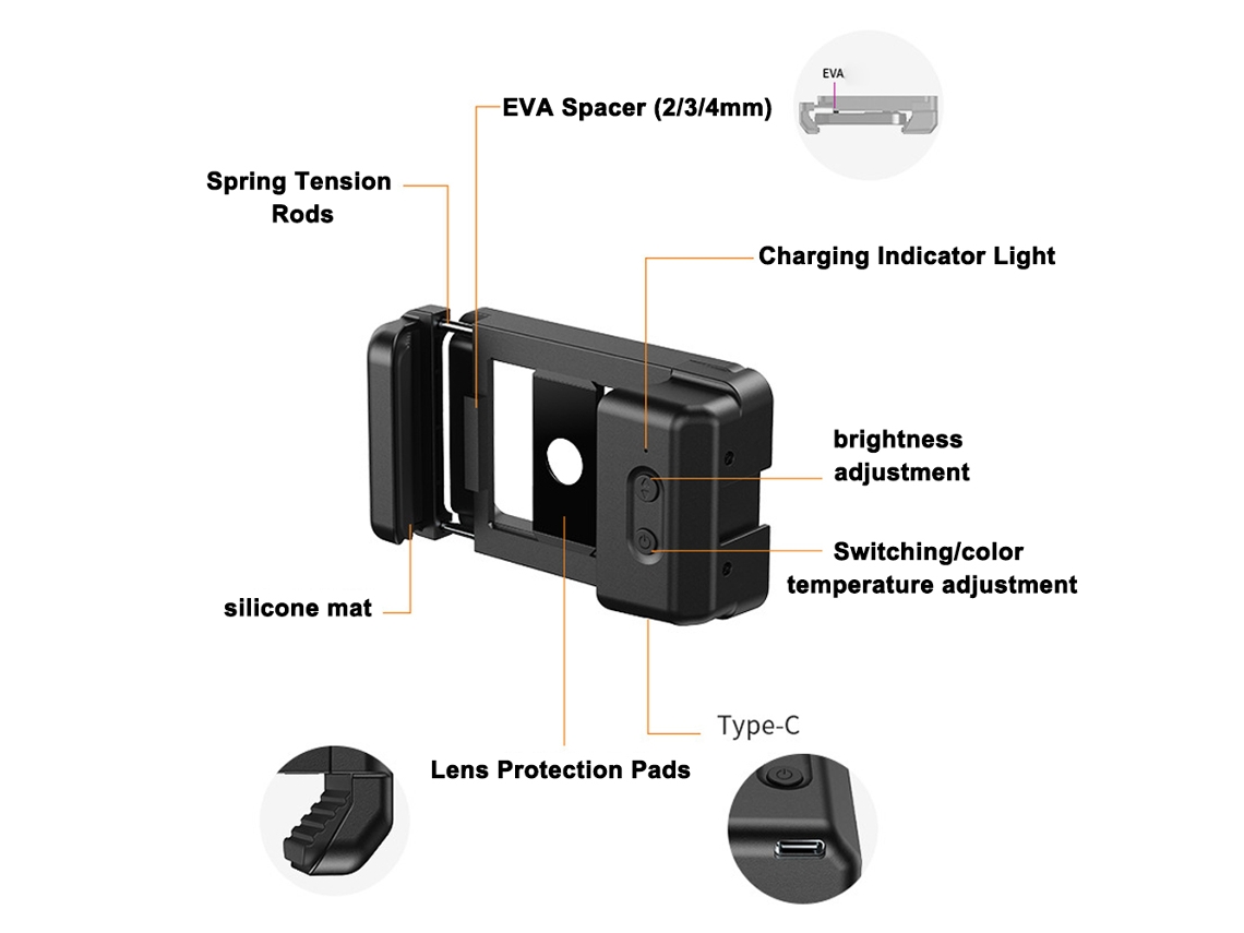 Kit De Lente Macro 4k Con Luz De Relleno Universal De 50-90 Mm Con Clip Para Teléfonos Móviles.