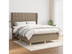 Cama Box Spring Con Colchón Tela Gris Taupe 140x190 Cm