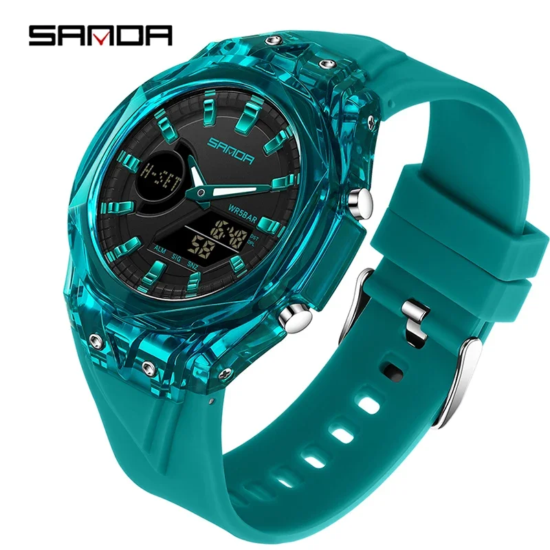(verde) Elegante Reloj Electrónico De Cuarzo Para Hombre Con Doble Pantalla, Alarma Luminosa, Deportivo Y Resistente Al Agua.