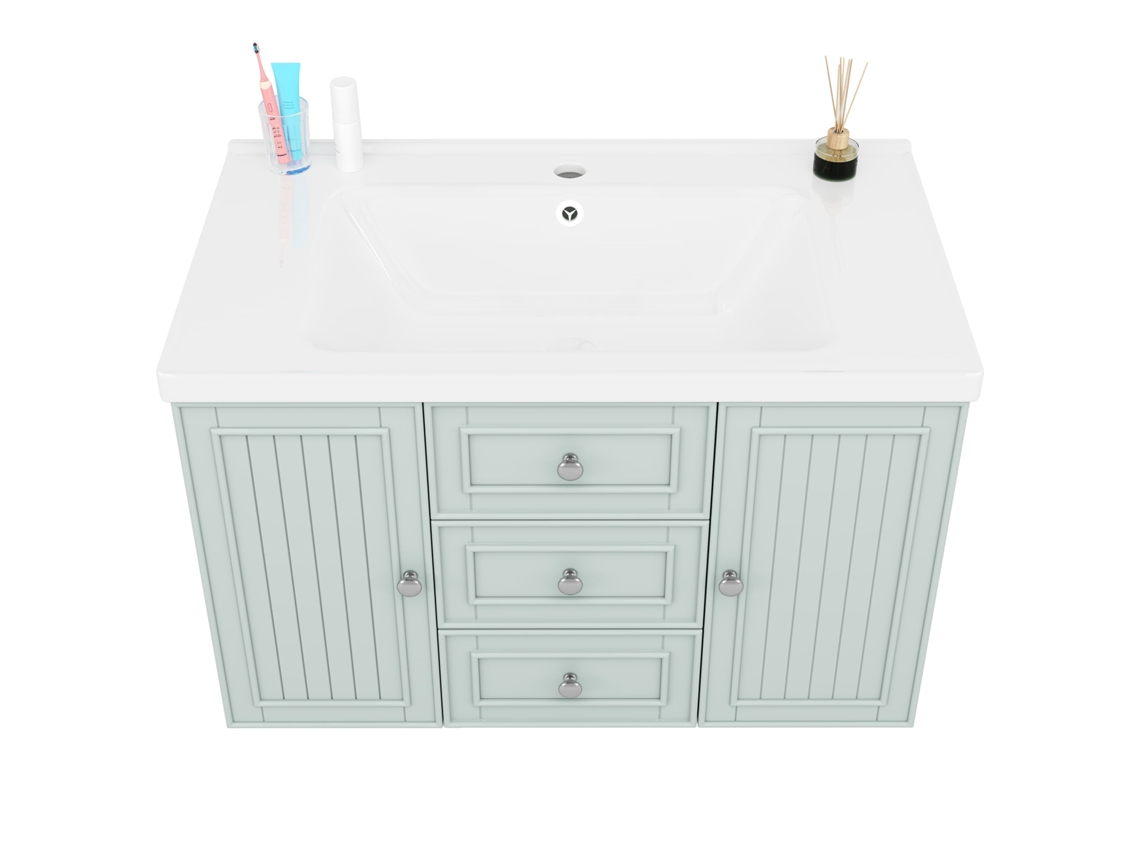 Mueble Baño Colgante 78,5×46×46,8 Cm - 3 Cajones, Gran Almacenamiento - Verde