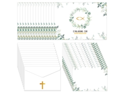 15 tarjetas de invitación para Primera Comunión con 15 sobres, tarjetas de confirmación de papel con diseño de peces dorados, 10,5 x 14,8 cm, invitación verde para Primera Comunión