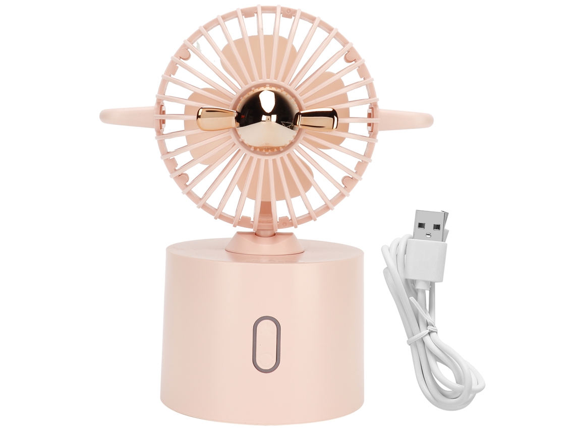 Mini ventilador portátil USB oscilante rosa para verano.