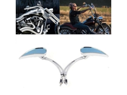 Espejos laterales cromados gota para motos calle, deportivas, cruisers y choppers. Compatible Harley Sportster y Softail XL.