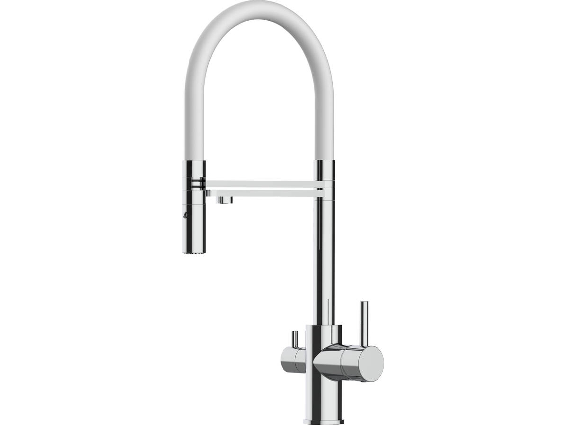 Grifo de Cocina VIZIO 3 Vias Tubo Giratória 360° Cromado Blanco (Latón)