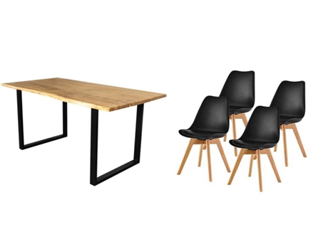 Pack Mesa de Comedor o Cocina Madera Maciza 180cm 4 Sillas Nordic Negro SALDOSYSTOCKS