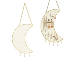 Porta Aretes Colgante De Pared Moon, Rack Con Ganchos Para Joyas Oro Metal