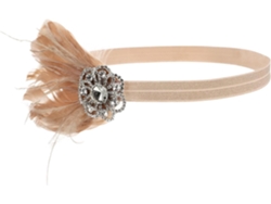 Diadema De Novia Nuobesty Con Plumas De Pedrería, Accesorio Decorativo Para El Cabello En Rosa Nude.