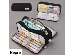 Estuche Grande Y Bonito (negro), Accesorio Coreano Para La Vuelta Al Cole, Material De Tela.