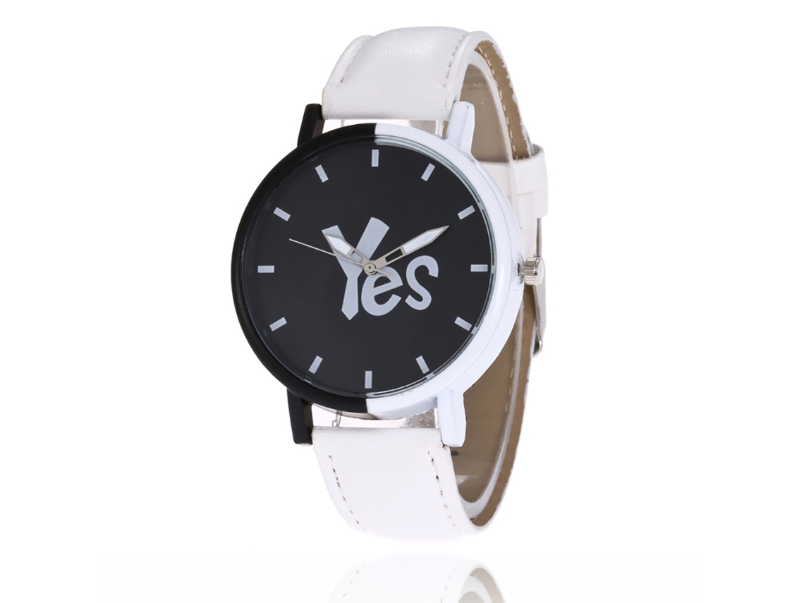 Reloj De Pulsera De Cuarzo Para Hombre/mujer De Piel Sintética Con Patrón De Palabras Blancas.