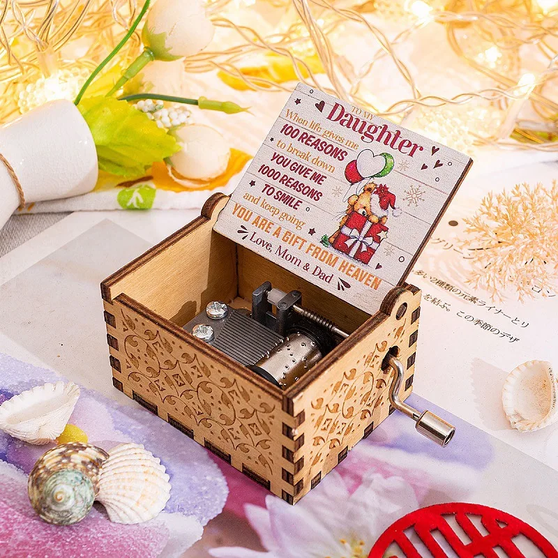 (estilo 9) Caja De Música Navideña Vintage Con Manivela, Exquisita Artesanía De Resina Y Madera Pintada A Mano.