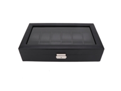 Caja De Almacenamiento Para Relojes De Cuero Negro De Alta Calidad Con 12 Compartimentos.