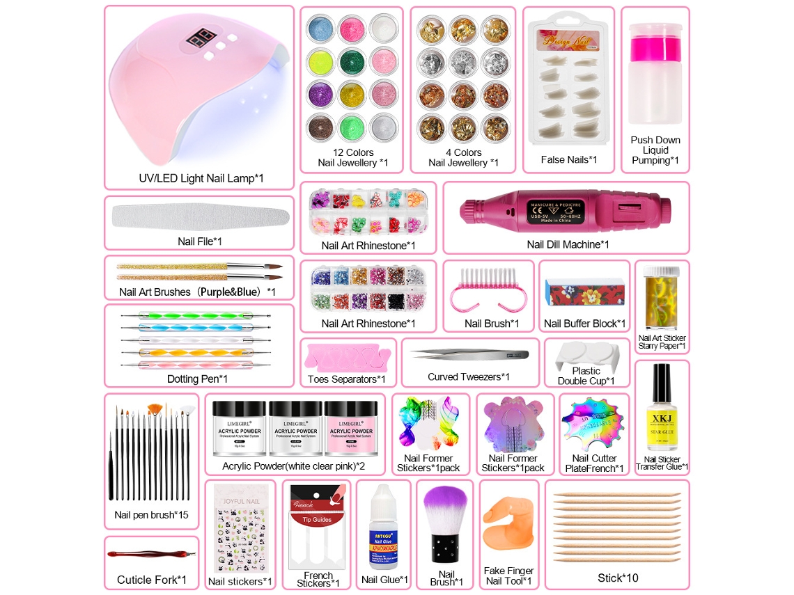 Juego de herramientas para uñas Yunzii, juego de 2 herramientas para uñas con polvo de cristal