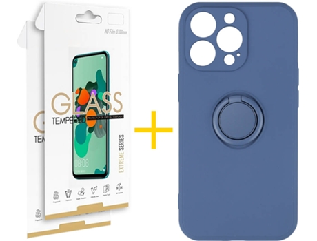 Carcasa + 2 Protectores de Vidrio iPhone 13 Pro SKYHE Gel O-Ring Azul