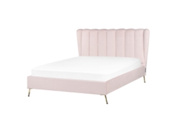 Cama con somier BELIANI Miribel de Terciopelo Rosa 167x218x112