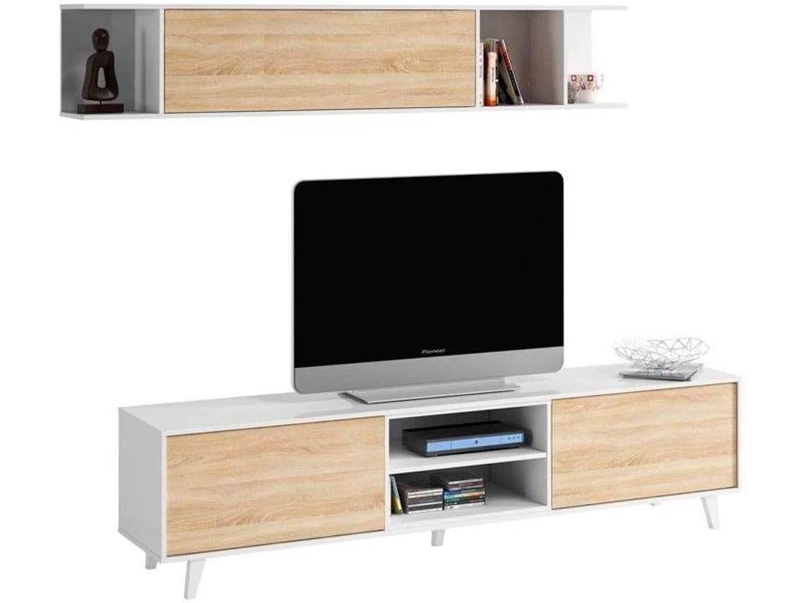 Conjunto de Muebles de TV HABITDESIGN Stylus Plus  (Blanco - Roble  - Madera - 41 x 180 x 51 cm)