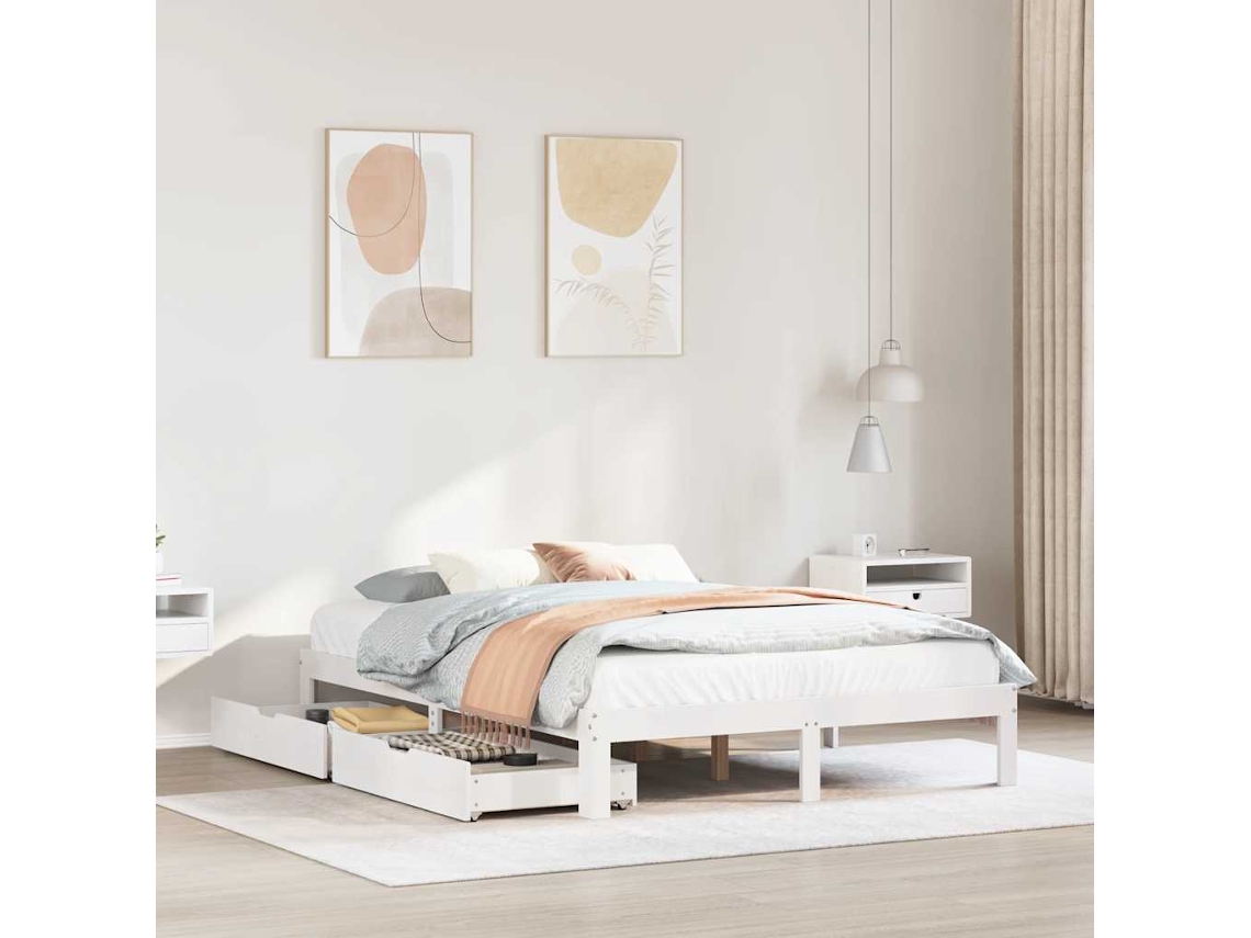 Estructura De Cama Con Cajones Madera De Pino Blanca 135x190 Cm