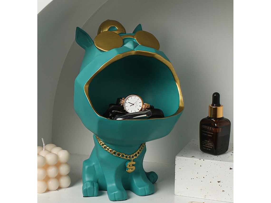 Adorno de perro con gafas verdes, caja de almacenamiento de 26x16 cm.