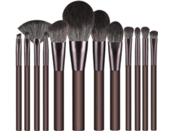 Juego de 12 brochas de maquillaje Rosewell con cerdas sintéticas premium para base, corrector y sombra de ojos (café)