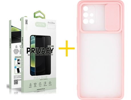 Carcasa + Protector de Pantalla para Samsung Galaxy A71 ACCETEL Rosa Pastel