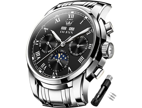 VEANXIN Reloj mecánico automático para hombre Calendario luminoso multifuncional resistente al agua(negro plata)