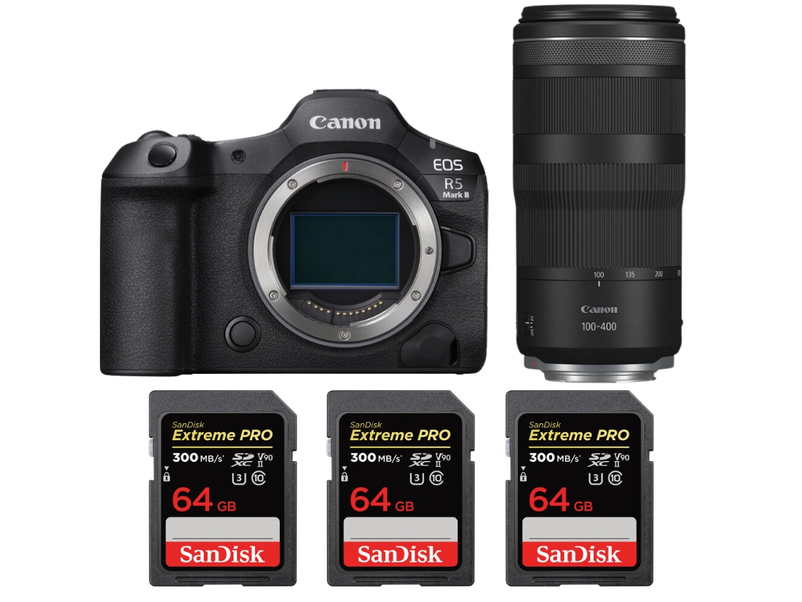 Canon Eos R5 Mark Ii + Rf 100-400mm F/5.6-8 Is Usm + 3 Sandisk 64gb Uhs-ii 300mb/s + Ebook “20 Consejos Para Fotos Que Impactan”