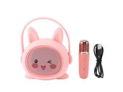 Ats-set De Micrófono Y Altavoz Para Niños Máquina De Karaoke Portátil Con Batsería Juguete De Cantar Cartoon Conejo Rosa