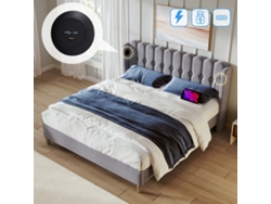 Cama Doble De 140x200 Cm Con Usb-c, Color Gris Lino. Colchón De Invitados No Incluido.
