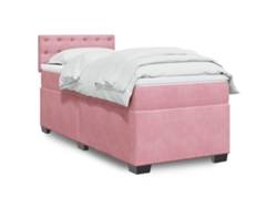 Cama Box Spring Con Colchón Terciopelo Rosa 80x200 Cm
