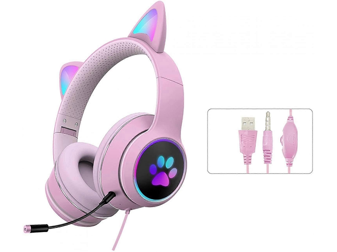 Auriculares para juegos con orejas de gato, luces RGB, sonido estéreo y micrófono.