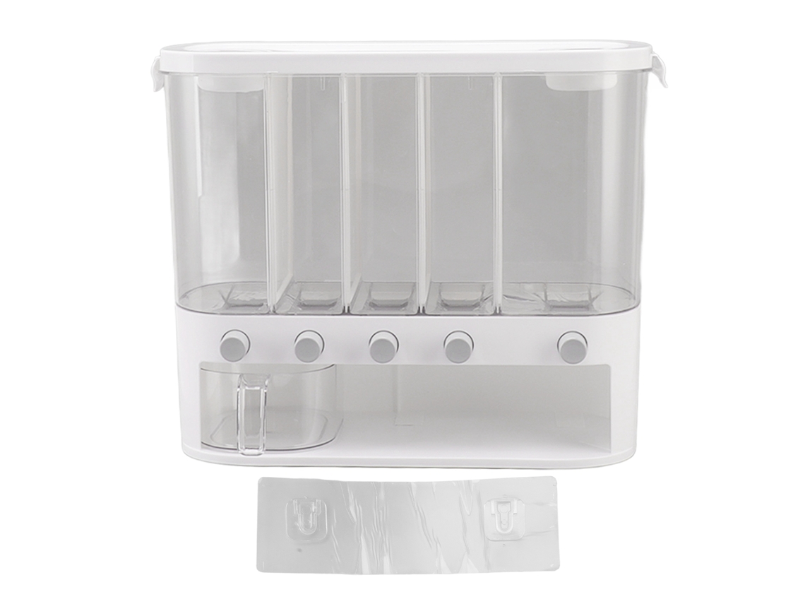 Caja Dispensadora Com 5 Compartimentos Para Grãos, Cereais E Alimentos Secos Na Cozinha