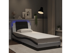 Estructura Cama Con Led Cuero Sintético Blanco Negro 90x200 Cm