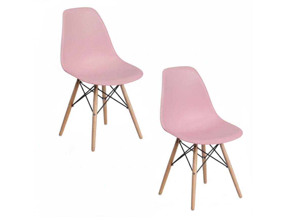 Dasck - Pack de 2 sillas nórdicas rosas, estilo escandinavo | Patas de madera de haya | Polipropileno ergonómico | Capacidad de carga de 120 kg por silla