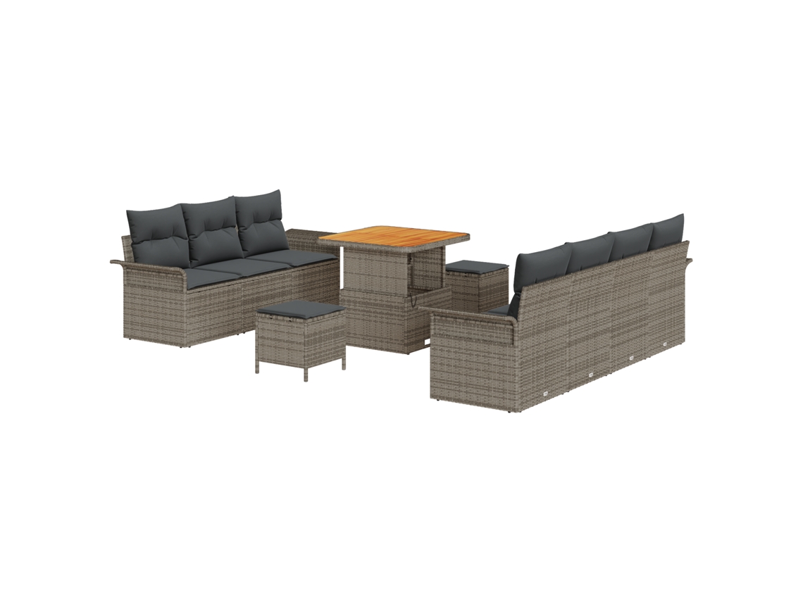 Conjunto 3 De Sofá Modular Exterior Vidaxl Con Cojines Gris Gris Poliratán